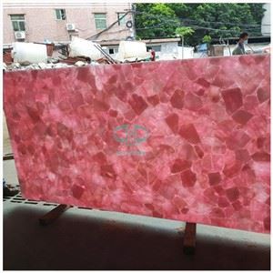 Podsvícená deska z drahokamů Rose Quartz